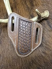Hand Made Basket weave Leather Pancake sheath for the Buck 110 