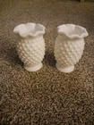 Vintage Hobnail Milk Glass Set Of 2 Vases Small