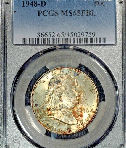 1948-D Franklin Half  Dollar, PCGS MS 65FBL, Toned