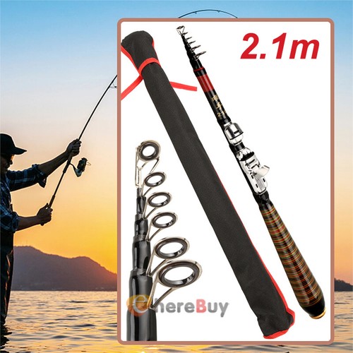 USA Telescopic Fishing Rod Pole Heavy Duty Carbon Fiber Sea Saltwater Freshwater - Picture 25 of 45