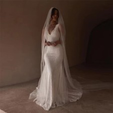Boho Mermaid Wedding Dresses V-Neck Sleeveless Lace Appliques Beach Bridal Gowns