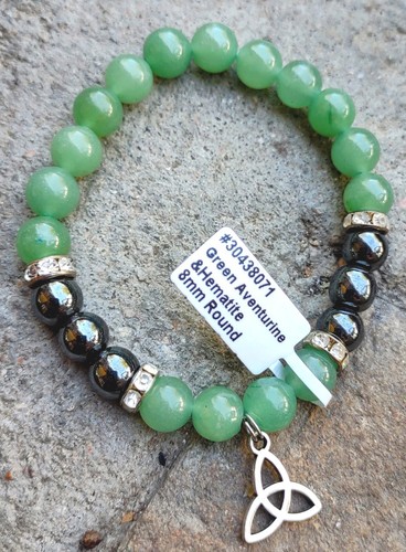Bracciale Elastico Perline 8mm Ematite Aventurina Verde Abbondanza Nuovo - Foto 1 di 2