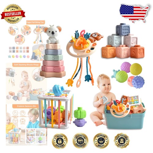 Montessori Developmental Toy Set for Babies 6-18 Months - Pull String & Rattle