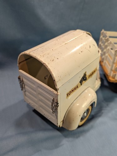 Vintage Tonka 1958 Farms Stake Bed Truck with Horse Trailer Pressed Steel RARE - Picture 12 of 18