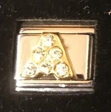 Rhinestone Letter A Italian Charm Enamel Link 9MM K47