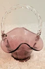 Fenton Twisted Handle Glass Basket Plum Mulberry Purple 8" Tall Ruffled MCM