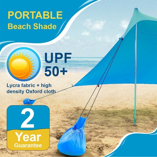 Outdoor Camping Sunshade Tent Beach Sun Shelter with Sandbag Anchors 7.2x7.6ft - Picture 2 of 10