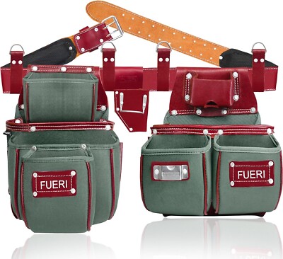 Professional LEATHER NYLON Tool Belt with Bags , Carpenters 19 Pocket Tools Bag