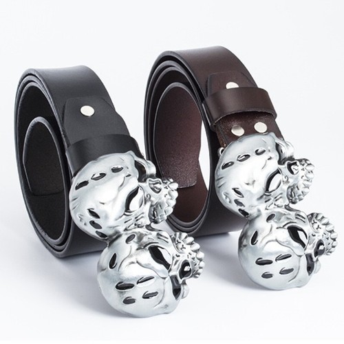 Echt Leder Taillengürtel Mode Retro Totenkopf Schnalle Unisex Punk Rock Biker Gürtel - Bild 2 von 15