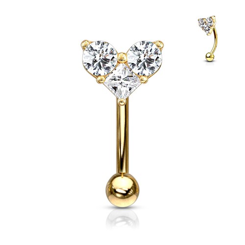 Round & Square CZ Heart Curved Barbell Eyebrow Ring Rook Daith Snug Piercing 16G - Picture 5 of 10