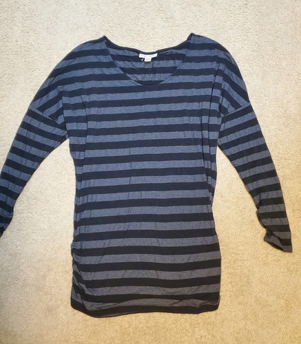 Liz Lange Maternity Black And Grey Shimmer Striped 3/4 Sleeve Top Size Medium