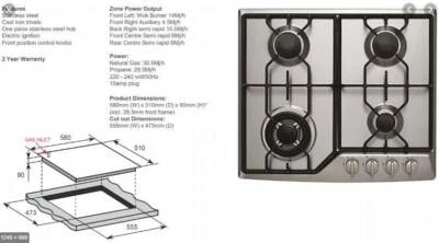 Baumatic Acd6sg1 600mm 4 Burner Gas Cooktop