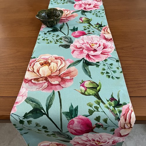 Floral Lemon Cotton Linen Printed Table Runner Garden Blossoms Flower Home Décor - Picture 13 of 21
