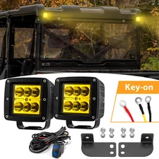 Amber Rear 3" Tail Light Pods Mount w/Key-on Wire For Polaris Ranger 570 1000 XP