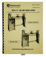 Rockwell Delta 12" Gap Bed Wood Lathes Older Instruction & Parts Manual #1471