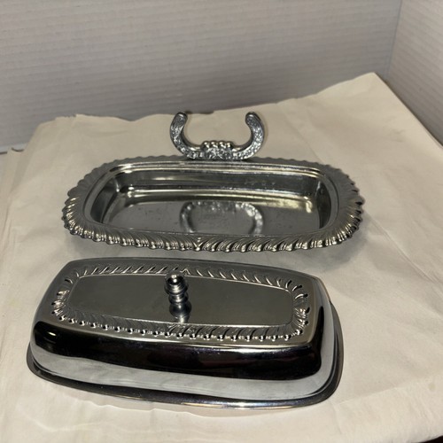 Irvinware Vintage Chrome Stainless Steel Plated Butter Dish w/Knife Holder - Picture 4 of 6