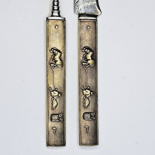 Coltello da frutta Kozuka Gorham sterling metallo misto forchetta dessert cavallo XIX secolo antico - Foto 17 di 19