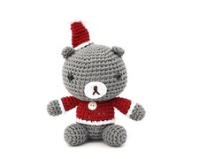 Cute Bear Wearing A Red Hat Crochet Doll Handmade Amigurumi Plush Toy VAC
