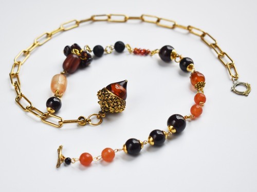 Large long boho pendant necklace, quirky glass acorn charm necklace - Picture 8 of 14