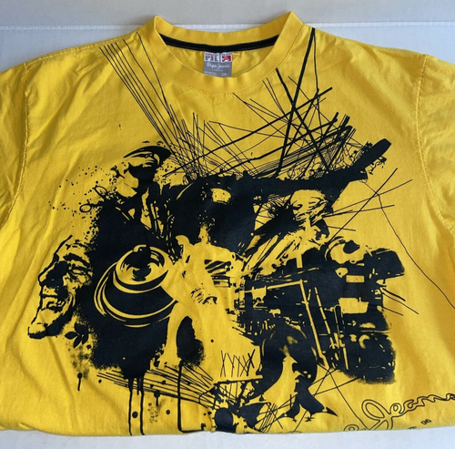 VINTAGE Pepe Jeans London T Shirt Mens 2XL Yellow Black Hip Hop Y2K Gorpcore - Picture 8 of 11