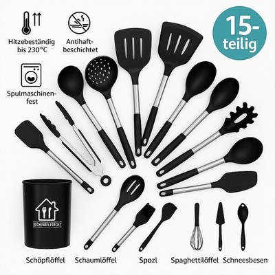 15-PCS Küchenhelfer Küchenutensilien Set Silikon Kochgeschirr Pfannenwender Set