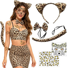 5 Stück Leoparden Kostüm Set, Leoparden Ohren Haarreif, Fliege mit Leopardenmust