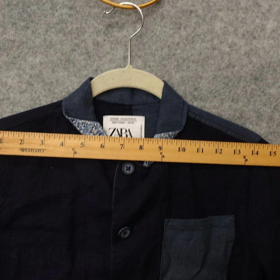 Boys Chore Jacket 9 Y Navy Blue Colorblock Linen Patch Pocket ZARA Luxury SS23 - Image 4 of 4