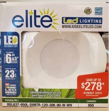 8-pck 15W 5"/6" 950LM Elite LED Recessed Light REL637-950L-DIMTR-120-30K-90-W-WH
