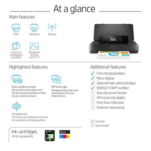HP OfficeJet 200 Mobile Printer | HP ePrint | Wireless Direct Printing | CZ993A - Bild 9 von 10