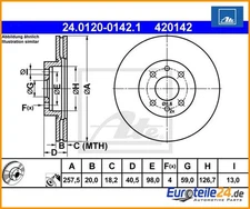 2 pieces brake disc ATE 24.0120-0142.1 for Fiat Brava Punto