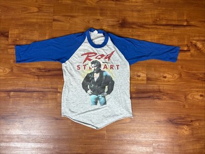 Mens Vintage 80s Rod Stewart Gray 1984 Raglan 3/4 Tour Shirt Size Large