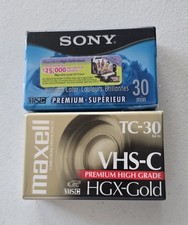 2 New Sony Maxell VHS-C Premium / Gold 30 Minute Tapes Camcorder Videocassette