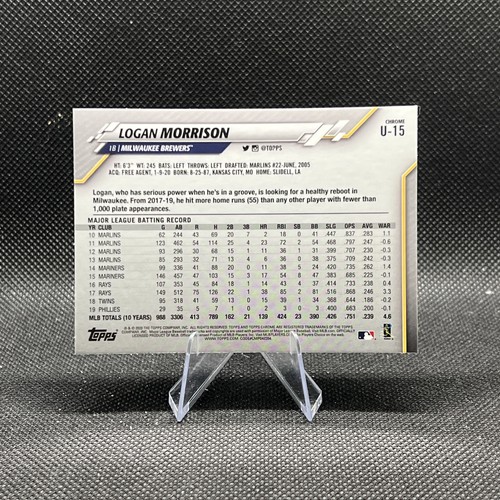 Tarjeta de béisbol Logan Morrison #U-15 2020 Topps actualización cromada Milwaukee Brewers - Imagen 2 de 2