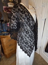 Black Victorian Chantilly Lace Piano Shawl Raw Edging 