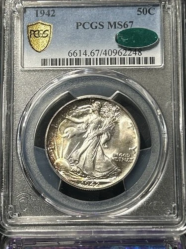 1942 PCGS MS67 CAC Walking Liberty Half Dollar - Original Toned PQ+++