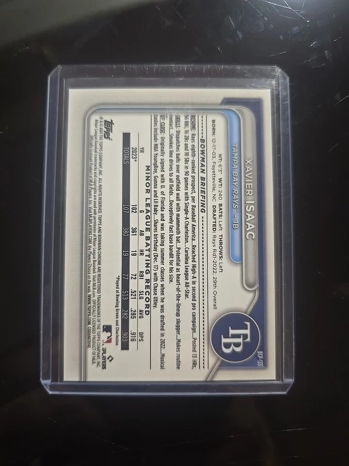 2024 Bowman Chrome Prospects Xavier Isaac #BCP-133 Gold Shimmer Refractor /50 SP - Image 3 of 3