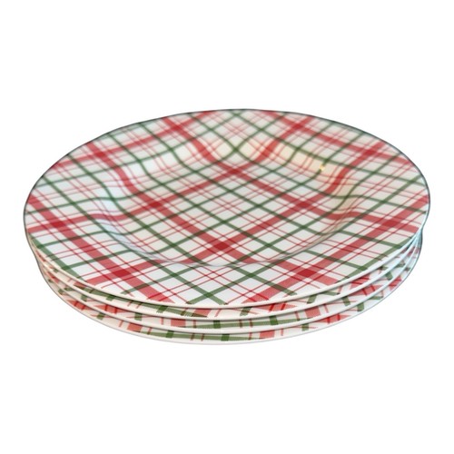 4 Platos de Ensalada Festivo Cuadros Colección Martha Stewart Rojo Verde Macy's 9" Almuerzo - Imagen 3 de 6