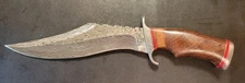 IMPACT CUTLERY CUSTOM DAMASCUS HUNTING CAMP BOWIE KNIFE BURL WOOD HANDLE- 2162