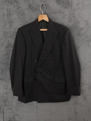 Aquascutum Sakko Herren 42 L schwarz zweireihig gestreift formell Smart Wolle Dinner