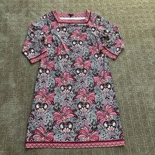 Talbots Paisley Shift Dress Women's L Pink White Multi-color 3/4 Sleeve Preppy