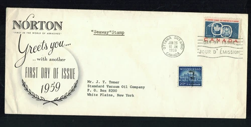 Canada #387, 1959 5¢ Seaway Norton Advertising cachet FDC - some ageing /folding