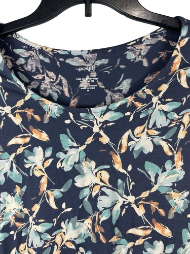 J Jill Pure Jill 2X Navy Floral Scoop Neck Elliptical Tee 100% Pima Cotton Top - Picture 5 of 13