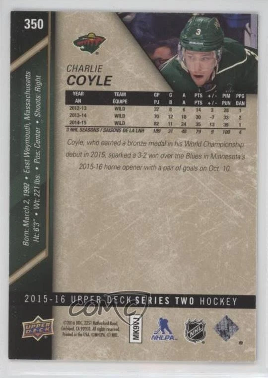 2015-16 Upper Deck High Gloss Spectrum /10 Charlie Coyle #350 - Image 2 of 2