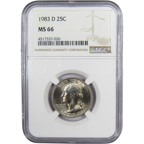 1983 D Washington Quarter MS 66 NGC Clad Uncirculated 25c Coin