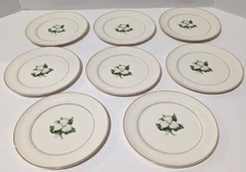 American Limoges Vtg. Trillium Small Plates 6-3/8" Wide, 22k Gold Trim, Lot of 8