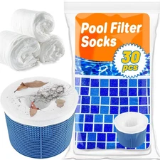 RAINFLOW 30-Pack Pool Skimmer Filter-Socks Pool Socks for Skimmer Filters Bas...