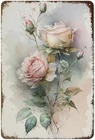 Vintage Distressed with Pastel Roses Tin Metal Signs Home Décor 8x12