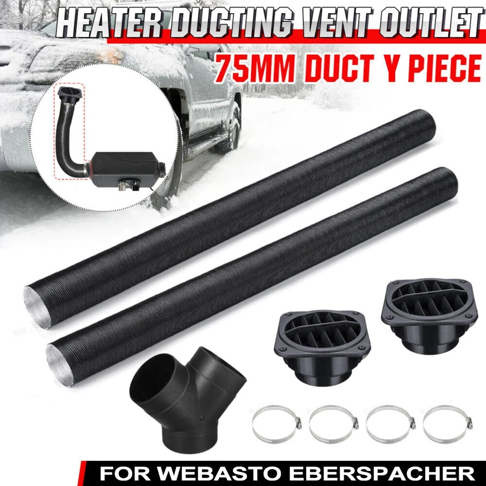 HOT 75mm Duct Pipe For Air Diesel Parking Ducting Pipe Hose W/Vent&Clips NEW - Image 2 of 4