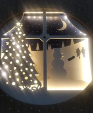 Harry & David Wood Storage Chest Box 3D Laser Etched Winter Holiday Scene Lights