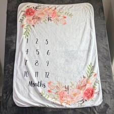 Floral Baby Monthly Milestone Blanket White Pink Roses Growth Tracker Photo Prop